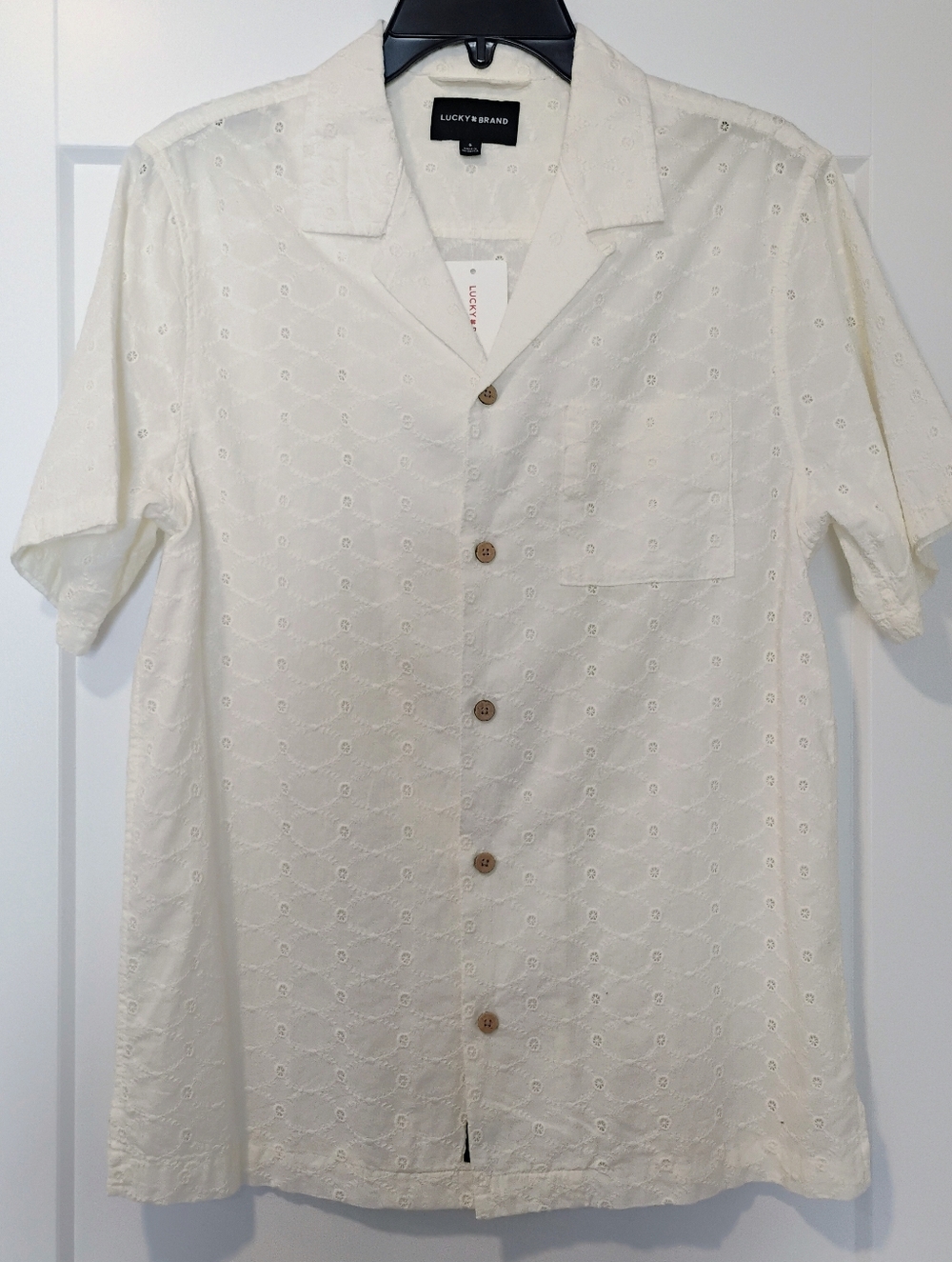 NWT S Lucky Brand Ivory Eyelet Short Sleeve Button Up Shirt NEW